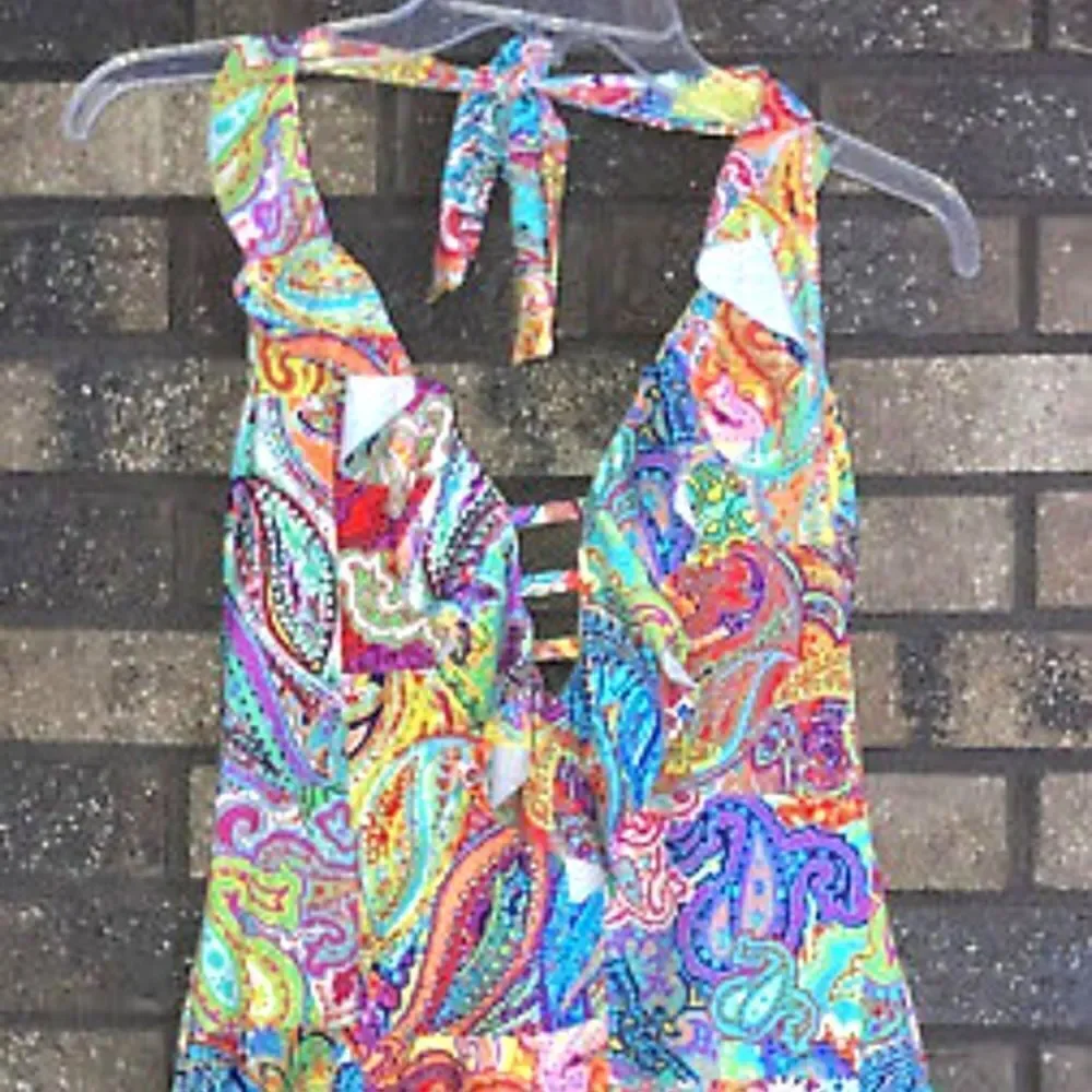Bleu Rod Beattie Women's Multicolor Boho Paradise Halter Tankini Top Siz…